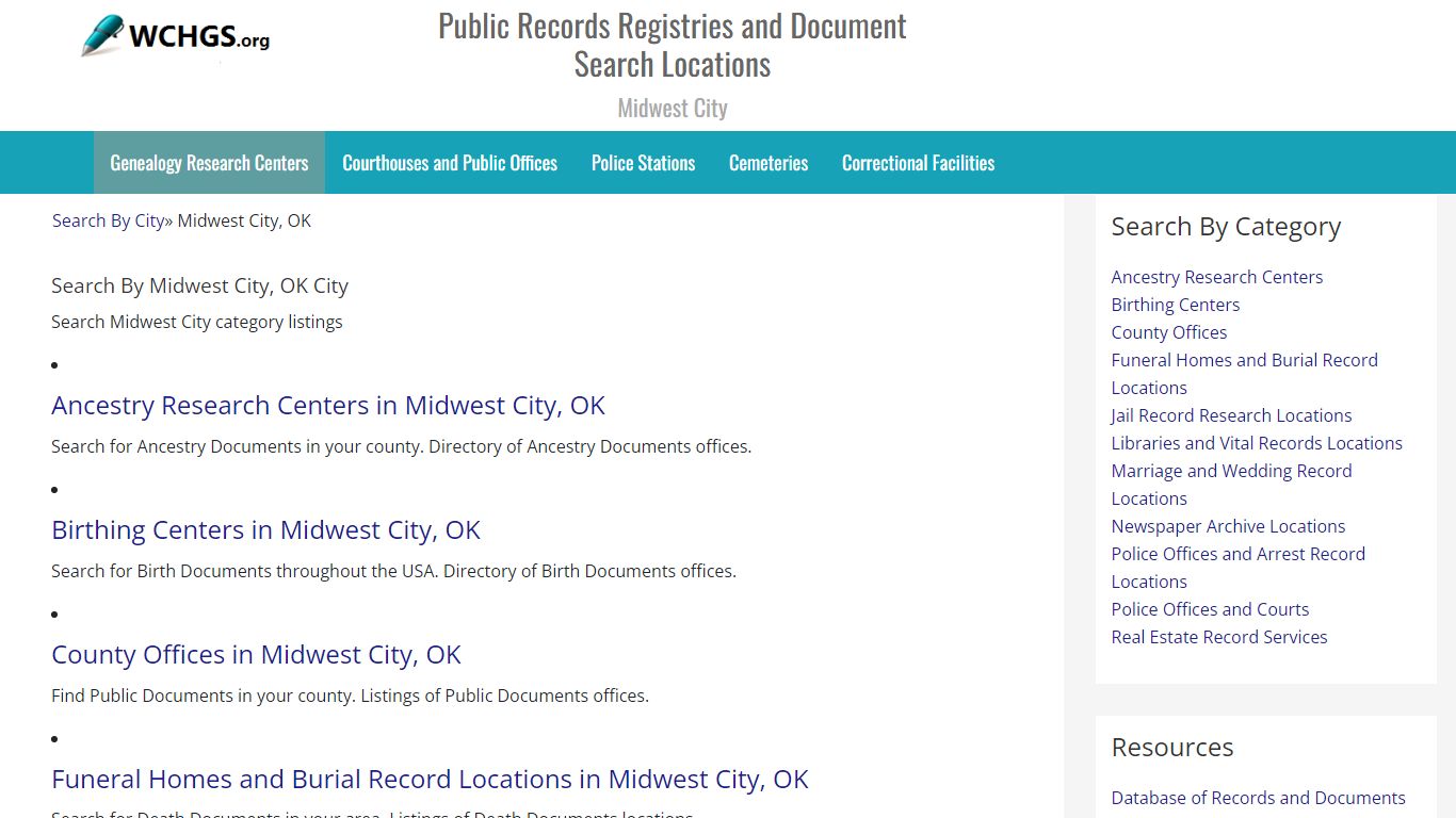 Public Records Registries in Midwest City, OK - wchgs.org